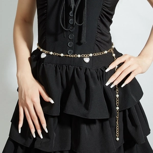 Chaîne De Taille Pour Femme En Alliage Künstliche Perles D'imitation Pendentifs Cœur Réglable Élégant Accessoire De Robe