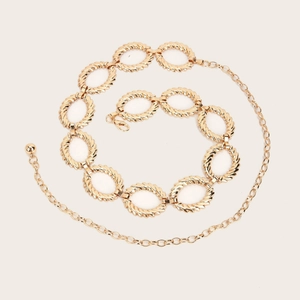 Damen Vintage Metall Taillenkette Gürtel Verdrehte Textur Ovales Glied Gold Silber Verstellbar Kleid Zubehör Schmuck