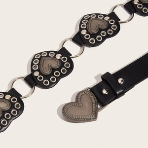 Cintura punk Y2K in pelle PU con maglie a cuore in metallo e anelli d'argento