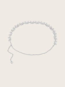 Detailed close-up of a silver butterfly waist chain with lobster clasp and adjustable links