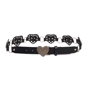 Cintura da donna in pelle PU retrò con ritagli a cuore, anelli in metallo e fibbia vintage