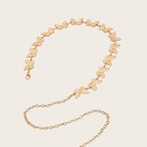 Elegant gold butterfly chain belt with detailed embossed textures and lobster clasp
