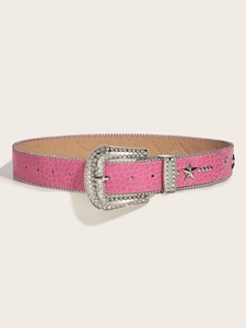 Rosa Y2K-Gürtel mit glitzernden Strasssteinen, Hufeisenschnalle und Sternnieten
