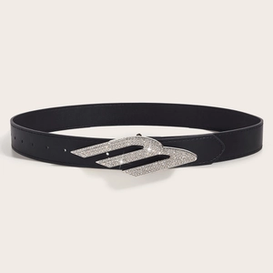 Women Y2K Fashion PU Leather Belt With Sparkly Rhinestone Letter Buckle Vintage Streetwear Individual Waist Belt Accessory