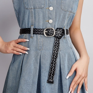 Women Vintage Braided PU Leather Belt With Alloy Buckle Retro Woven Waist Strap For Dresses Suits Personalized Accessory