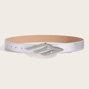 Vintage American style black belt with a shimmering rhinestone buckle for women