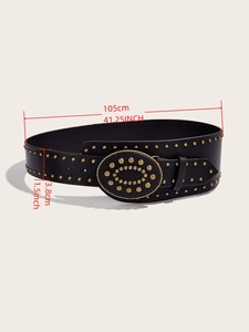 Détail de la ceinture punk de 3,8cm avec clous dorés et dimensions de taille en pouces