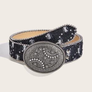 Vintage denim riem met strass hart gesp en zilveren pailletten voor dames jurk decoratie