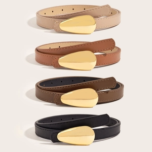 Minimalist women's leather belt set in four colors with elegant gold teardrop buckles