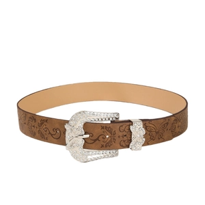 Cintura marrone vintage con rilievi di farfalle e fibbia con strass di alta qualità