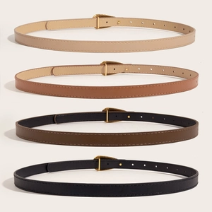 Slim leather belts for women in four colors with elegant golden water-drop buckles