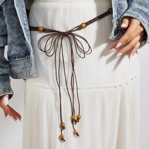 Corde de Taille Tissée à la Main Bohème pour Femmes Avec Perles en Bois Ceinture à Glands pour Robe Style Ethnique Y2K Ceinture Chaîne de Taille
