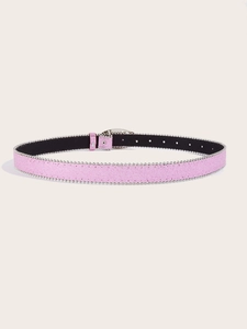 Détails de la ceinture rose pailletée pour femme avec bordure perlée argentée et métal