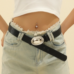 Damen Mode Kunstleder Gürtel Ovale Metallschnalle Einfach Koreanischer Stil Lässig Dekorative Gürtel Für Jeans Zubehör