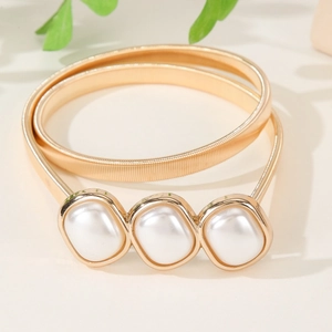Ceinture dorée élastique en métal à ressort avec boucle en perles pour robes et pulls