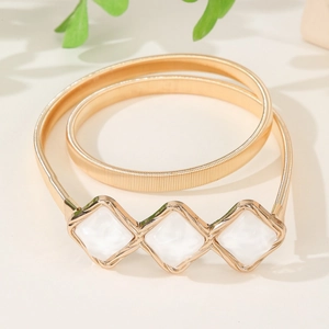 Fashion Women Elastic Metal Spring Belt With Rhombus Marble Pattern Decorative Waist Chain For Dresses Shirt Sweater