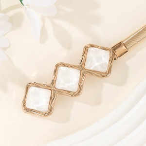 Elegant gold snake chain stretch belt for women with white stone square buckles