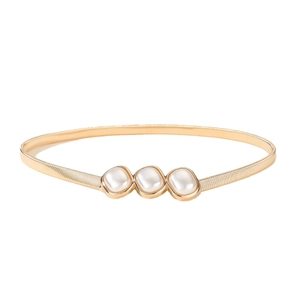 Ceinture élastique dorée élégante pour femme avec trois perles fantaisie ovales