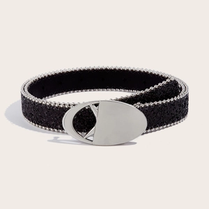 Ceinture de Taille à Paillettes Mode pour Femmes en Cuir PU Pailleté Avec Bordure en Perles Boucle Creuse Ovale Accessoire