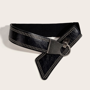 Cintura elastica larga stile punk con rivetti argentati e fibbia in metallo tonda