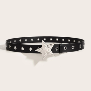 Punk Style Faux Leather Belt With Star Buckle For Women Y2K Rock Star Eyelet Rivet Decorative Waist Belt Black Fashion Accessory
