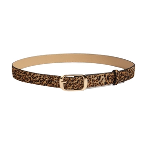 Ceinture fine vintage léopard pour femme avec une boucle en métal doré rectangulaire