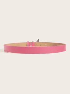 Detail of rose pink leather belt showing high-quality stitching and adjustable holes