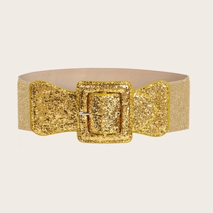 Glitzernder goldener elastischer Taillengürtel mit großer Schnalle für Kleider