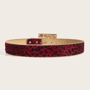 Ceinture vintage imprimé léopard avec texture fourrure rouge et bordure perlée dorée