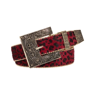 Ceinture léopard vintage avec boucle dorée en relief et bordure à billes dorées