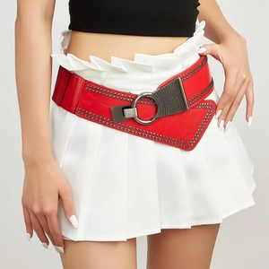 Ceinture Corset Large Élastique Punk pour Femmes en Cuir PU avec Boucle Anneau Métallique Décorative pour Robes