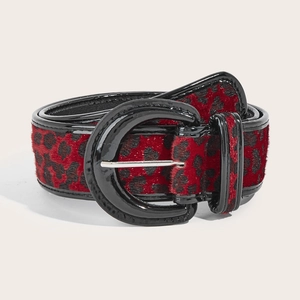 American Retro Leopard Print PU Leather Belt For Women With Black Buckle Glossy Edge Wide Decorative Fashion Waist Belt
