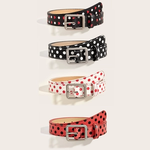 Women Y2K American Vintage Faux Leather Belt With Heart Polka Dot Print Alloy Pin Buckle Ethnic Style Adjustable Waist Strap