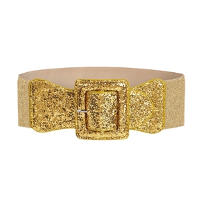 Eleganter goldener glitzernder breiter elastischer Taillengürtel mit quadratischer Schnalle