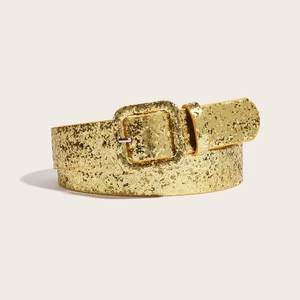 Women's Fashion Glitter Belt Western Style Faux Leather Waist Strap Square Pin Buckle Decorative Belt For Jeans Coat Gold Silver