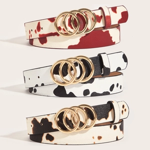 Cintura Vintage in Pelle PU con Stampa Muccata per Donna Stile Coreano alla Moda Fibbia a Triplo Anello d'Oro Fantasia Animale