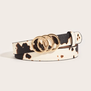 Cintura da donna chic in pelle con stampa animalier e fibbia dorata a tre anelli