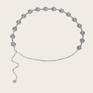 Vintage silberne Metall Rosen-Taillenkette für Damen mit floralen Gliedern für Kleider