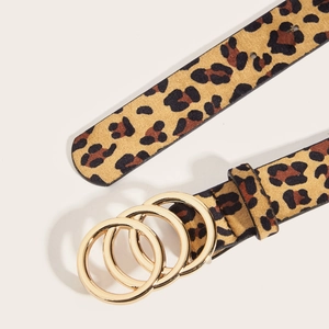 Ceinture léopard pour femme avec boucle dorée à trois anneaux et motif animal texturé