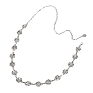 Vintage silberner Rosen-Metallkettengürtel mit Karabinerverschluss für elegante Kleider