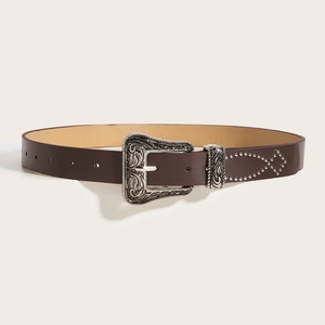 Dames Punk Mode Brede Kunstleren Riem Klinknagels Western Stijl Gesneden Gespsluiting Tailleband Voor Jeans Casual