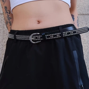 Women Punk Style Black PU Leather Belt With Silver Rivets Fashion Studded Waist Strap For Jeans Streetwear Accessory