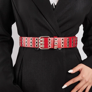 Punk Style Double Row Grommet Belt For Women Men PU Leather Eyelet Decorative Waist Belt Fashion Rock Y2K Pants Accessories