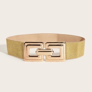Ceinture élastique vintage dorée pour femme avec boucle métallique entrelacée élégante