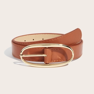 Ceinture en cuir marron pour femme avec boucle dorée ovale, accessoire de mode pour jeans