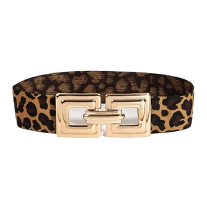 Ceinture élastique large pour femmes avec imprimé léopard brun et boucle dorée