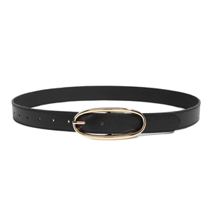 Ceinture classique en cuir noir pour femme avec élégante boucle ardillon ovale dorée