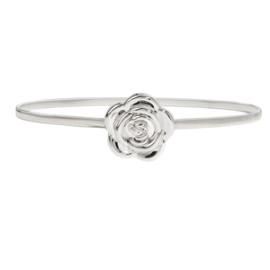 Elastic metal waist belt for women with silver rose buckle for dresses and shirts