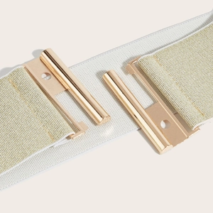 Chic gold and white elastic waist belt for dresses with polished alloy buckle closure