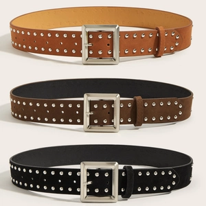Cintura in Lana Vintage con Rivetti per Donna Moda Fibbia Quadrata Cintura in Vita Stile Punk Accessorio Retro per Abiti